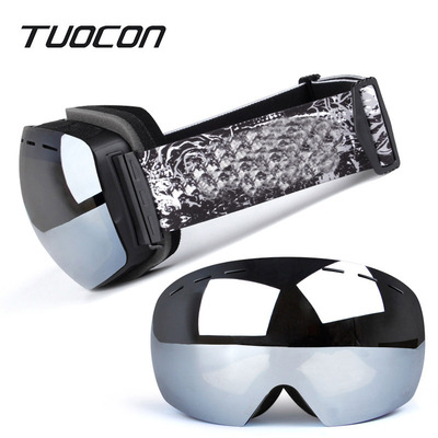 跨境爆款成人雙層滑雪眼鏡 戶外防霧防風大球面近視款滑雪鏡現貨