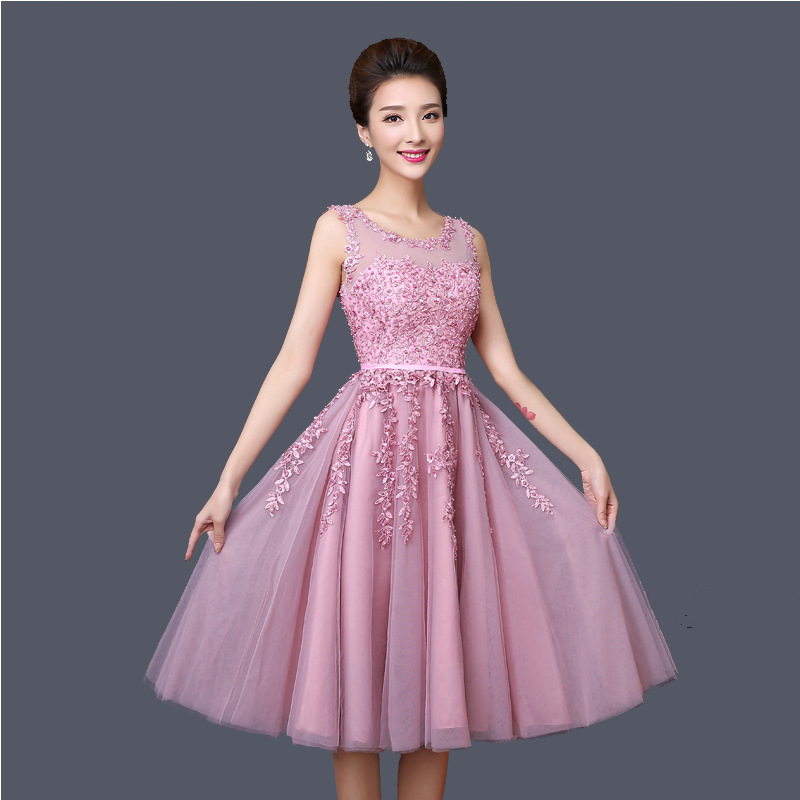 Ladies Host Dress 2024 New Mid-length pink Evening Dress Banquet Shoulders Graduation Dress