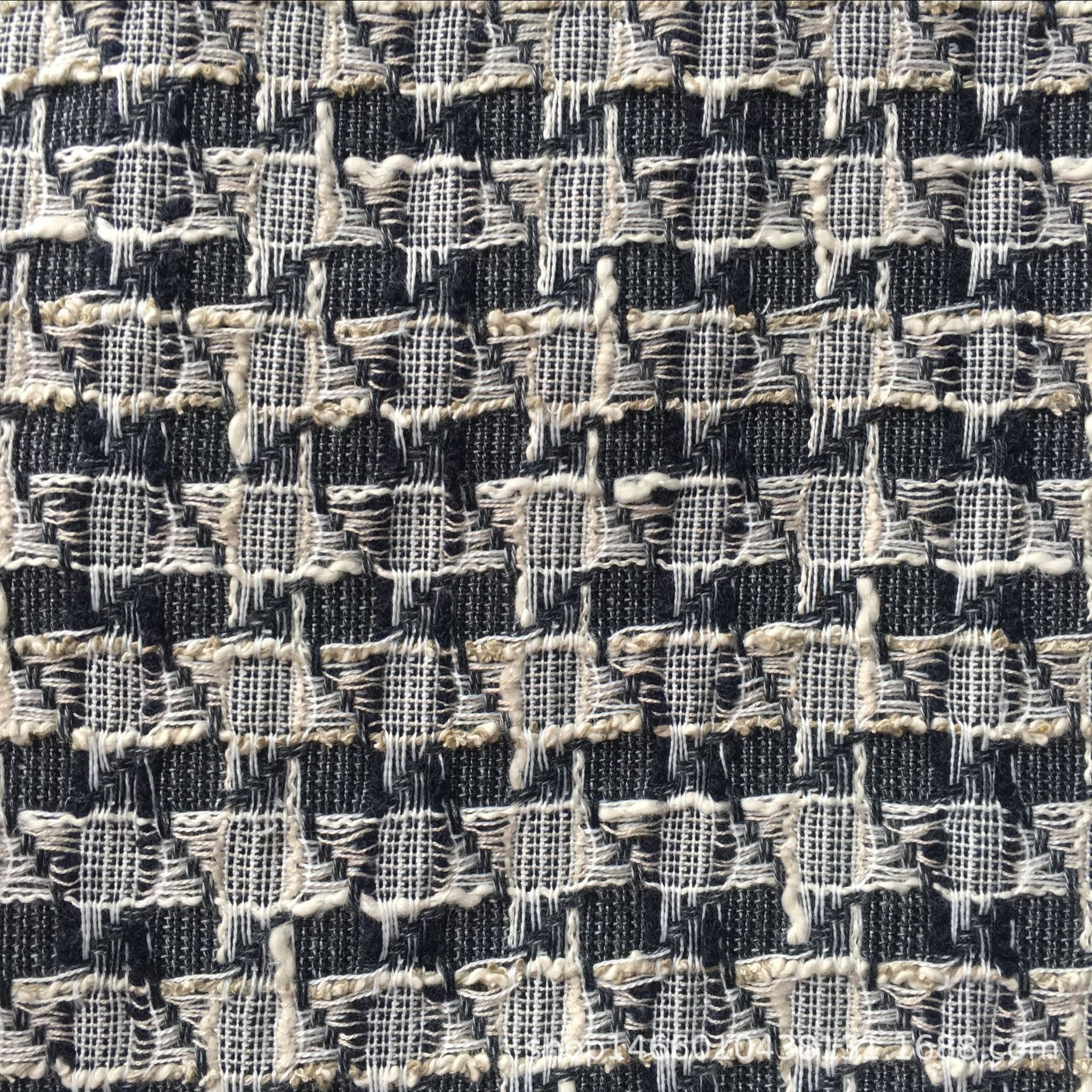 荣成纺织|夏季名媛小香风涤棉混纺服装面料明星同款千鸟格现货