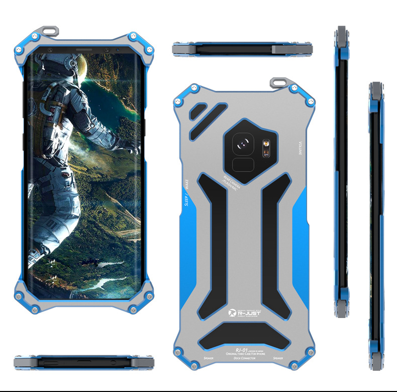 R-Just Gundam Aerospace Aluminum Contrast Color Shockproof Metal Shell Outdoor Protection Case for Samsung Galaxy S9 Plus & Samsung Galaxy S9