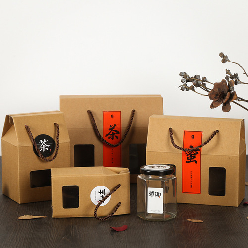 General Honey Packaging Box Gift Box High-end Kraft Paper Box Spicy Sauce Meat Sauce Gift Box Hexagonal Glass Bottle Packaging