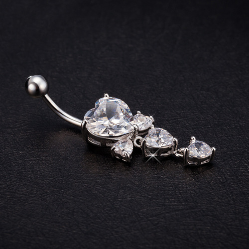 Three heart-shaped zircon bow belly button buttons, foreign trade hot-selling personalized belly button rings, body piercing jewelry wholesale
