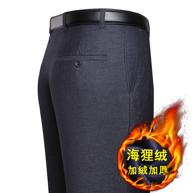 Pantalones de traje forrados de lana para hombres de otoño pantalones de traje gruesos sueltos de cintura alta de negocios rectos pantalones de traje formal de mediana edad para hombres image 16