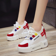 2018秋季新款厚底女士休闲鞋韩版系带百搭内增高女鞋网面透气单鞋