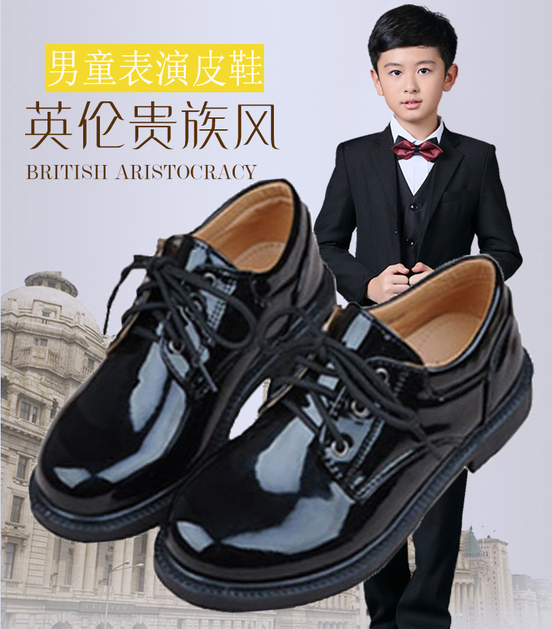 Boys black leather shoes spring and autu...