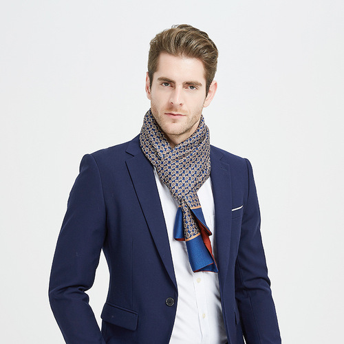 European and American double-sided scarf 2018 winter new style silk men's scarf long business silk scarf gift