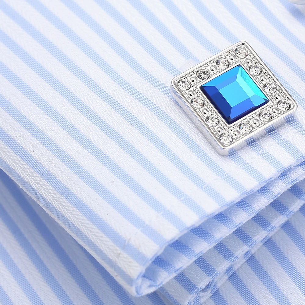 Высокое качество медные запонки CuffLink синий кристалл, бусинка страз, манжета на лацкане, набор запонок 141