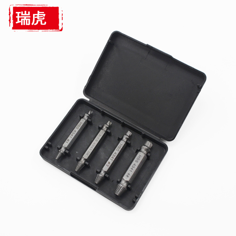 断头螺丝取出器 合金钢高速钢4341镀钛双头螺丝滑牙去除拆除4件套