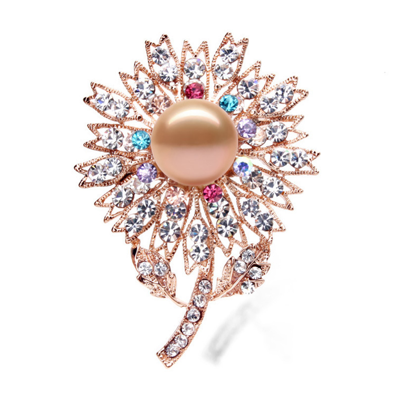 Fashion Diamond Pearl Crystal Sun Flower Alloy Brooch display picture 3