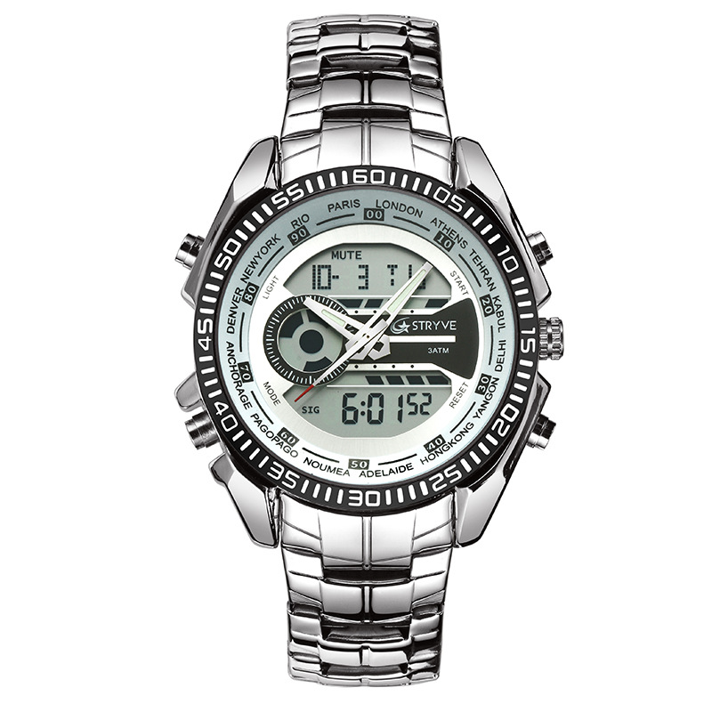 STRYV S8016 moda de acero inoxidable reloj electrónico impermeable reloj de negocios reloj multifuncional para hombres
