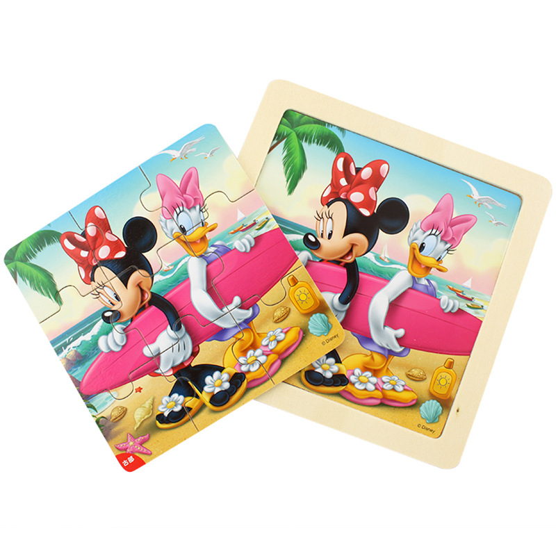 迪士尼disney玩具9片拼图木质玩具恐龙公主冰雪奇缘古部框式拼图|ru