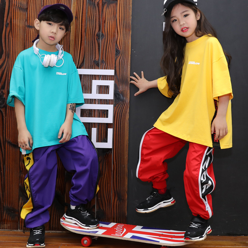 欧美风儿童街舞服男女童长裤嘻哈舞服棉演出暑期培训订制巡演印花