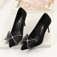 929-42 Autumn and Winter New Tip Fine-heeled Single Shoe Women's Butterfly Knot Shallow Suede Women's Korean Version High-heeled Women's Shoes