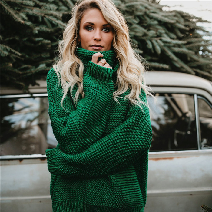 2023 otoño e invierno europeo y americano Amazon eBay popular color sólido suéter de manga larga cuello alto suéter de las mujeres entrega de una sola pieza