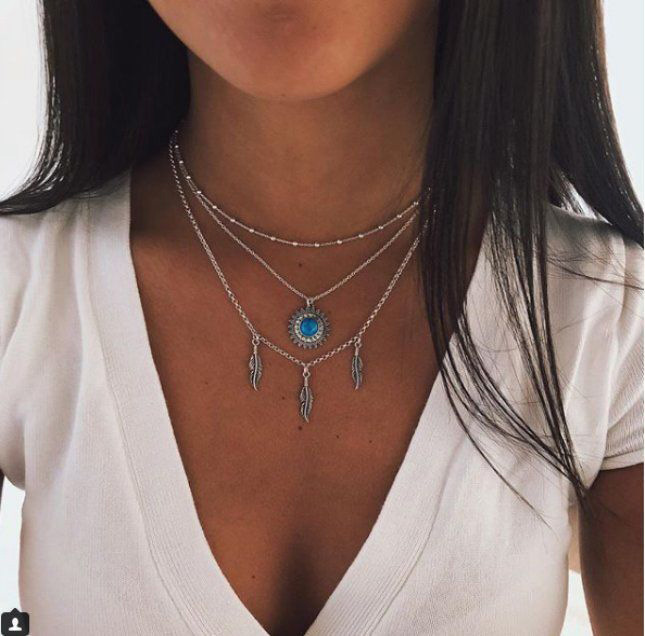 Three Feather Layered Choker Necklace