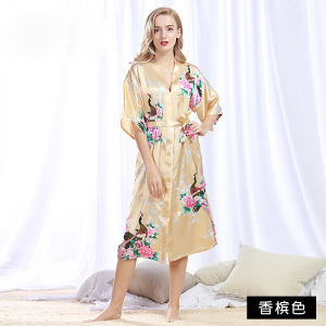 跨境专供热销爆款睡衣女夏 长款孔雀袍加肥加大大码睡袍 12色可选