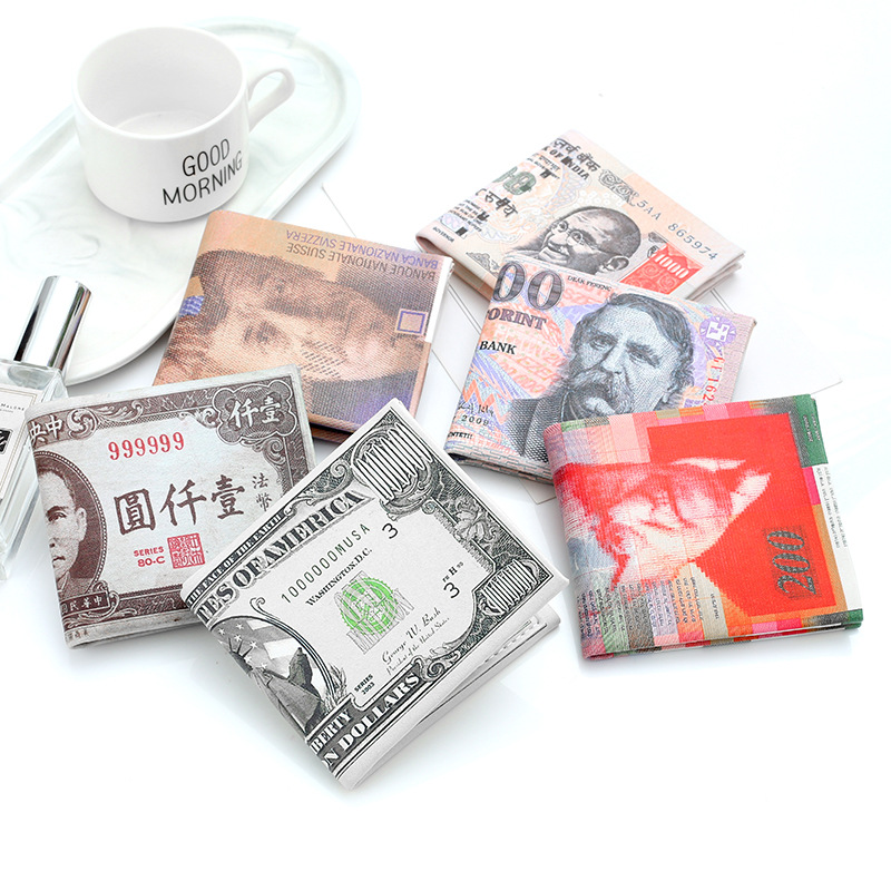 Creative short print pattern national money pattern Pu wallet men's and women's neutral gift