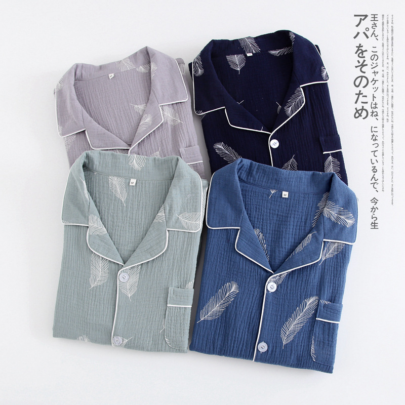 spring and autumn new pattern Home Furnishings man Crepe Gauze suit Long sleeve trousers Men's pajamas Manufactor wholesale