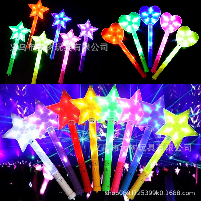 Star Performance concierto grande luminosa plana estrella de cinco puntas Flash Stick luz palo puesto juguete al por mayor
