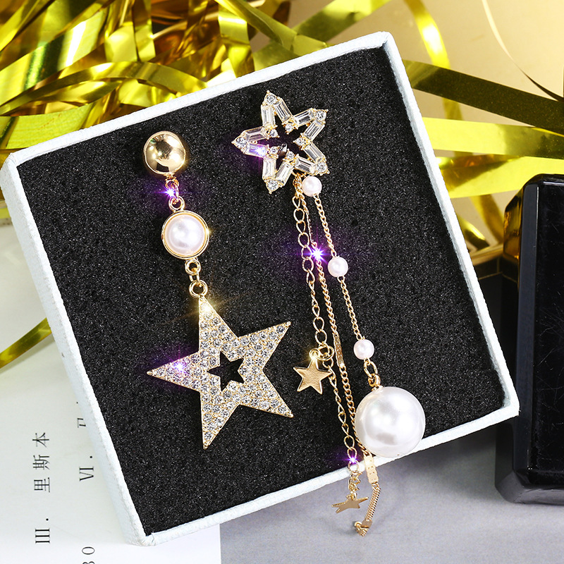 Asymmetric Long Star Female Temperament Korean Tassel Earrings Retro display picture 2