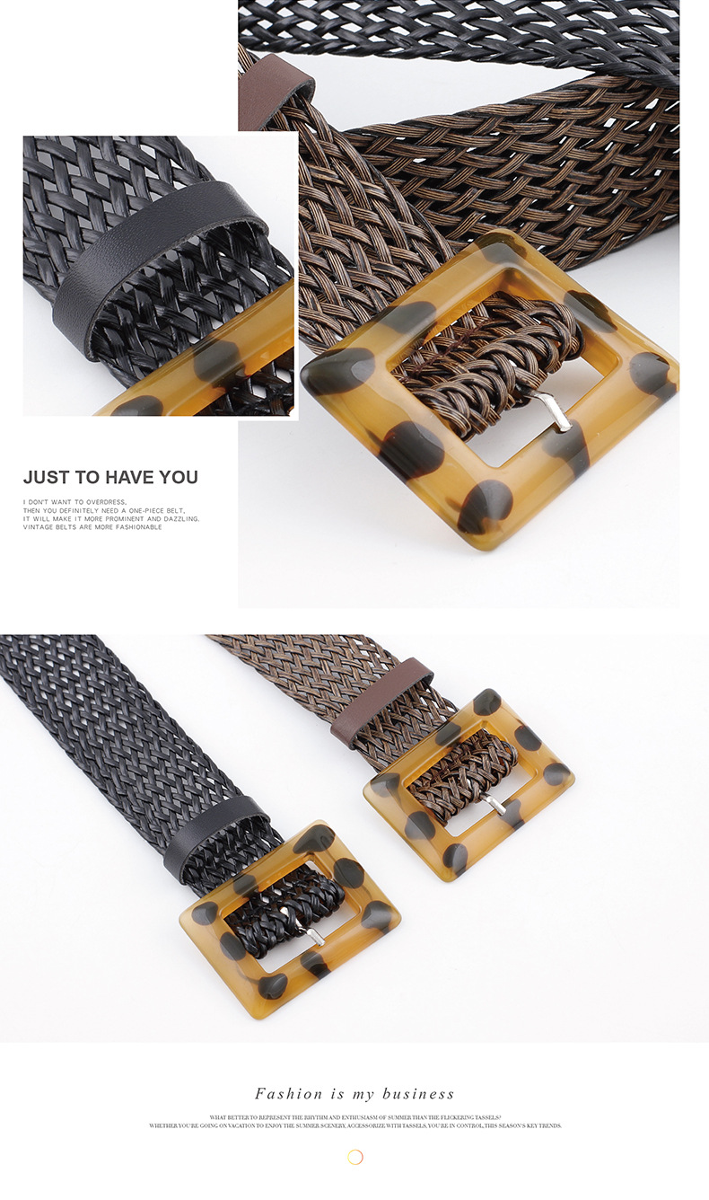 New Woven Wide Belt Ladies Fashion Leopard Pattern Yellow Buckle Decorative Belt Wholesale Nihaojewelry display picture 5