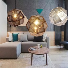 現代創意圓球餐廳吊燈咖啡展廳裝飾卧室不銹鋼多面體球金屬吊燈具