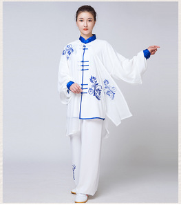 Tai chi clothing chinese kung fu uniforms Embroidered Blue and white porcelain tai ji quan training suit competition martial art wushu performance costumes