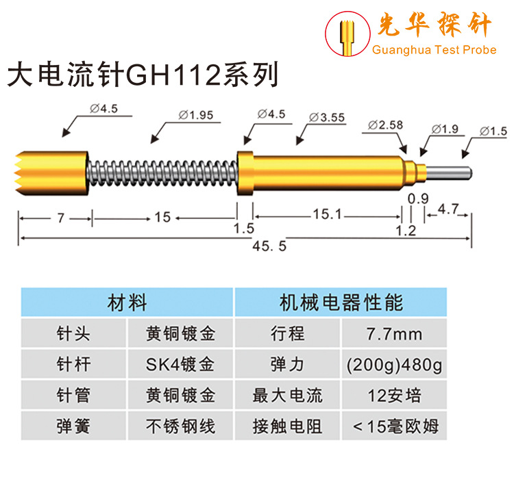 探针 测试针 大电流探针 弹簧探头 探头 治具顶针