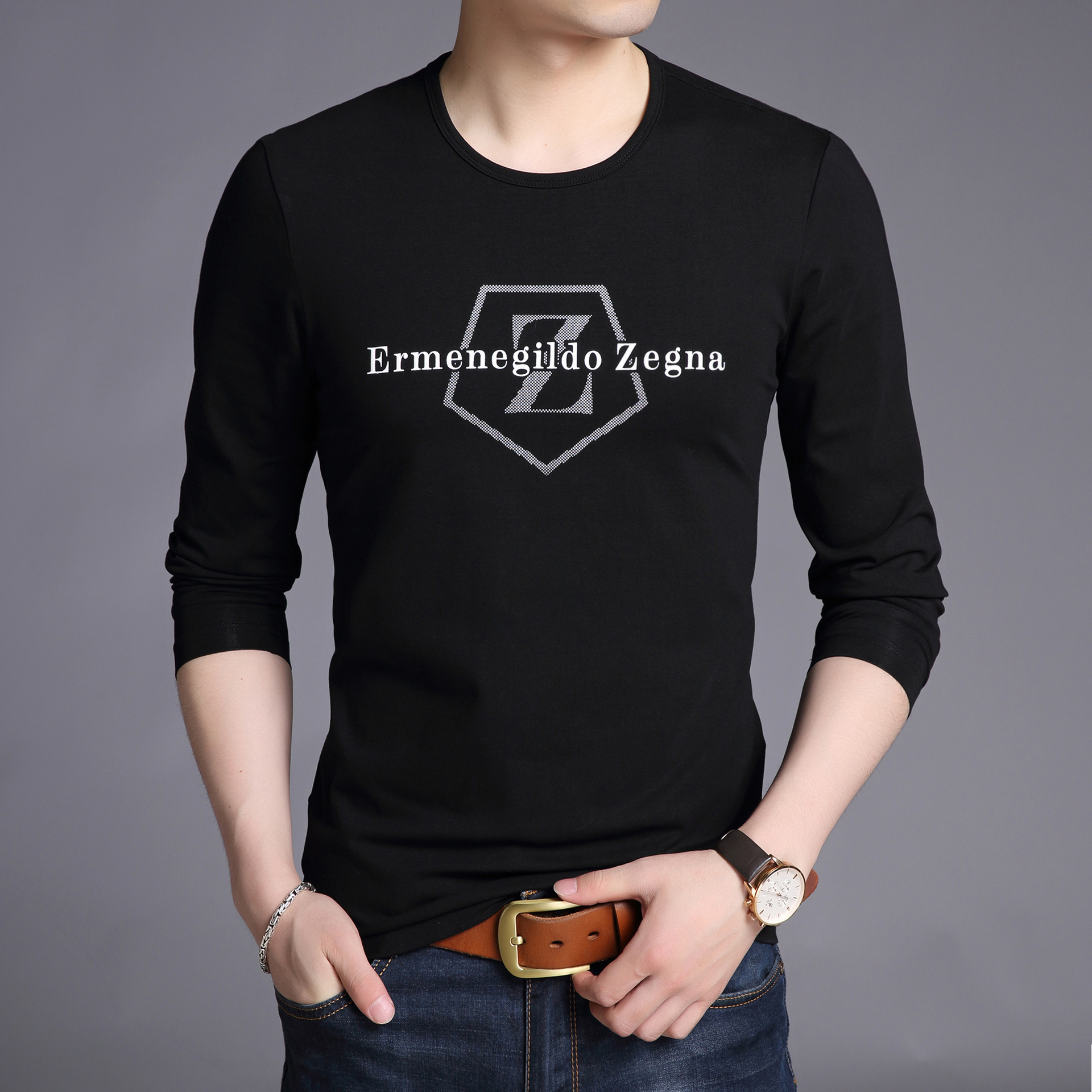 2019 Spring and autumn season new pattern T-shirt Youth leisure time printing T-shirts Long sleeve Men's Socket Primer jacket