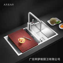 ASRAS/阿萨斯加厚304不锈钢手工水槽套餐厨房洗菜盆台下双槽水池