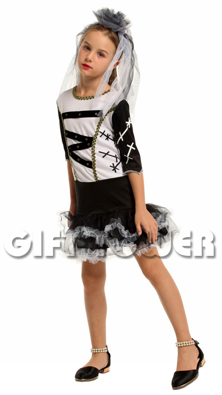 Halloween costume, stage performance costume G-0360, black and white bride costume, cosplay costume, role-playing costume, Halloween performance costume detail image 2
