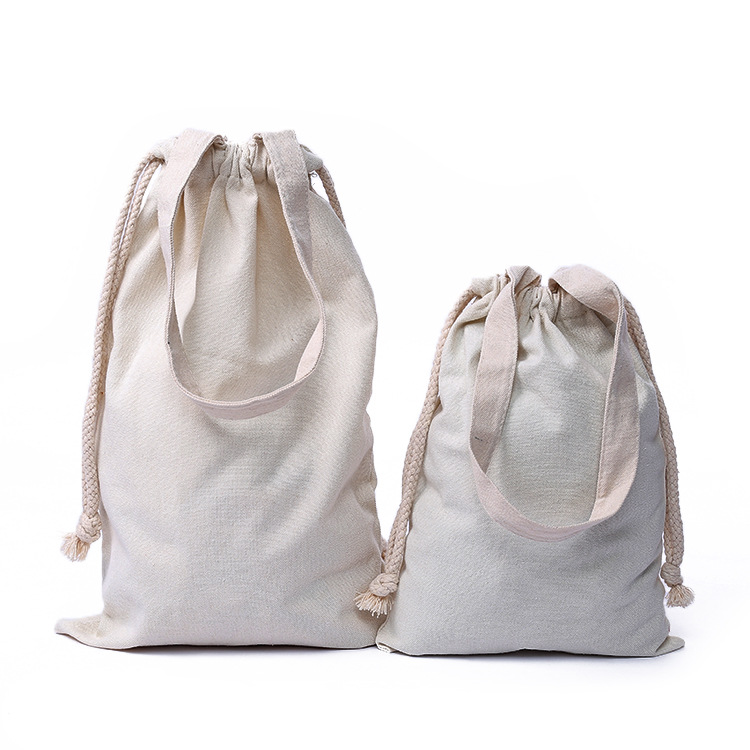 白色文艺帆布袋子抽绳环保购物棉布袋广告logo手提束绳收纳袋定制