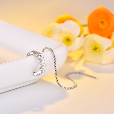 单只两用3a锆石闪钻波浪花边闪电耳线气质耳夹个性耳饰日韩版女款|ms