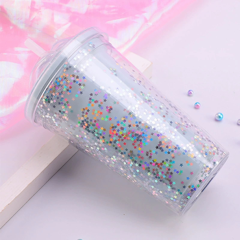 Double-layer fresh plastic straw for students with glass, Korean style