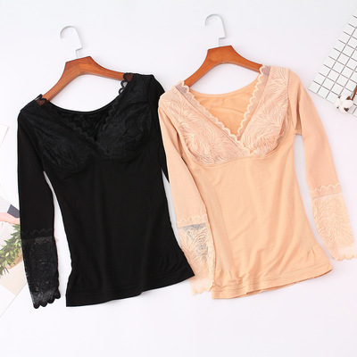 爆款女神衣保暖蕾丝超柔加厚塑身美体衣无缝保暖内衣外穿加绒长袖|ru