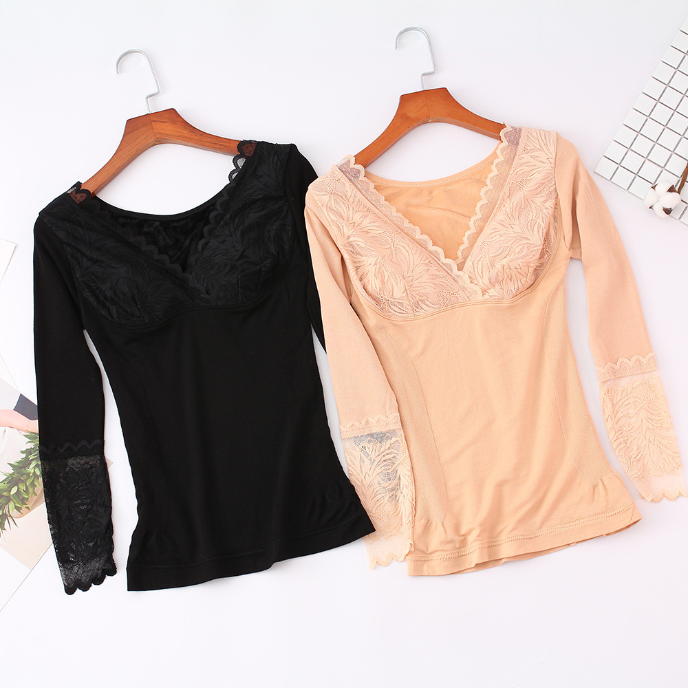 爆款女神衣保暖蕾丝超柔加厚塑身美体衣无缝保暖内衣外穿加绒长袖|ru