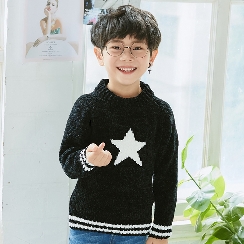雪尼尔童装毛衣秋冬加厚男童毛线上衣宝宝套头针织衫韩版中小童装