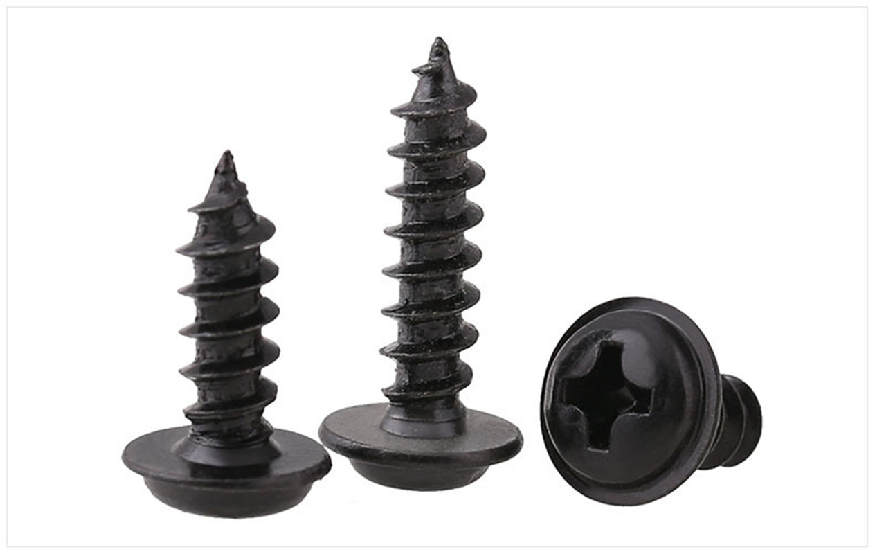 【黑色PWA】M1.7/2/2.3/2.6/3/3.5/4圆头十字带垫自攻钉盘头螺丝