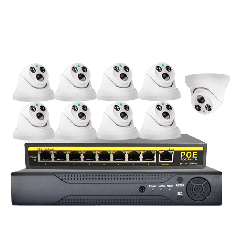 300万网络数字POE监控设备套装 1080P室内半球POE摄像头监控套装