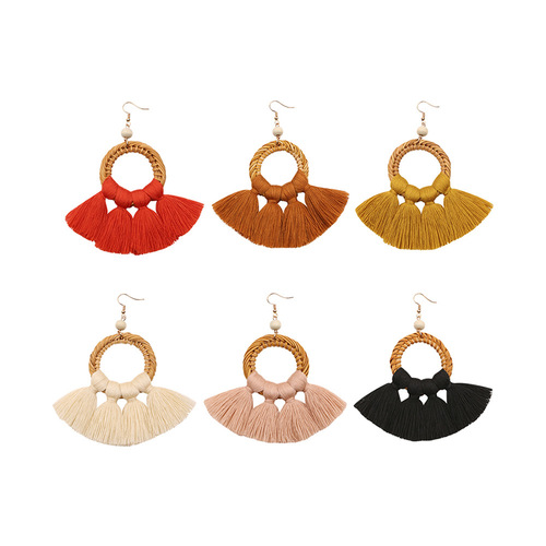 cotton thread Tassel Earrings Women ballroom latin dance performance Earrings LONG EARRINGS HANDMADE rattan women jewelry