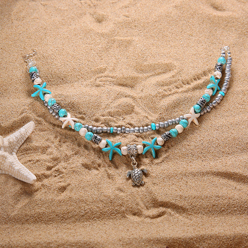 Hot-selling new products in Europe and the United States Beach anklet, turtle pendant, starfish turquoise anklet, beach anklet, beaded anklet