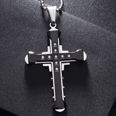 Dark Knight Cross Necklace For Men In Titanium Steel With Stones_voghion.com