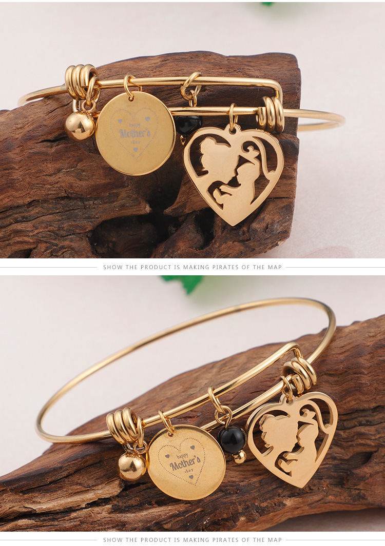 Bangle Classification PVD Coated 18K Gold Plated Heart Stainless Steel Waterproof Non Tarnish