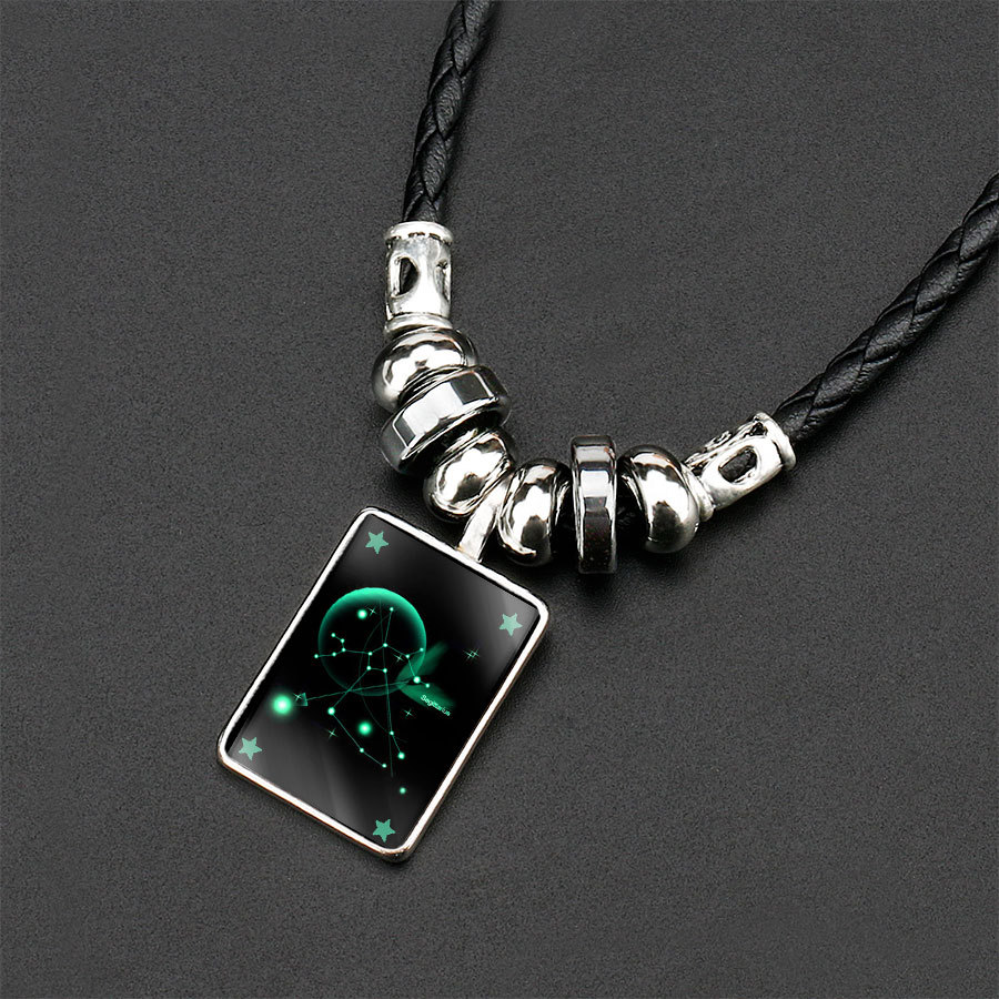 Luminous Men's Twelve Constellation Crystal Black Rope Black Gallstone Necklace display picture 4
