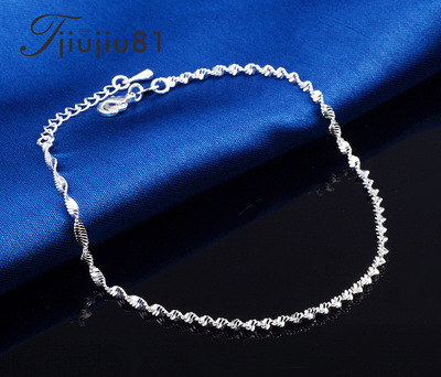 韩国民族风编织双层复古脚链仿银女款女生礼物双水波脚饰品批发|ru