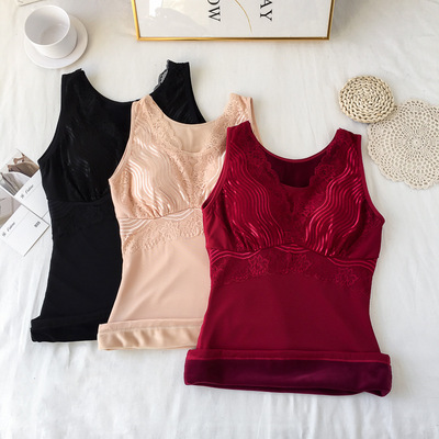 Real shot 2018 new pattern Add fertilizer enlarge Gold velvet Plush Thermal Underwear Primer Elastic force vest The abdomen Show thin