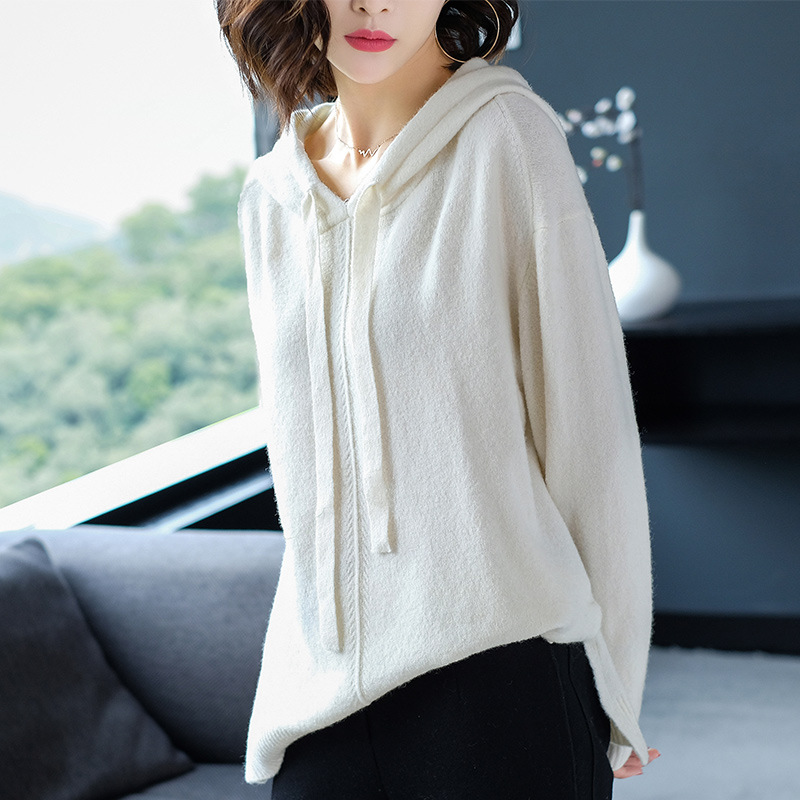 2018秋季新款韩版连帽领羊毛衫女 高端女装宽松套头带帽羊绒衫|ms