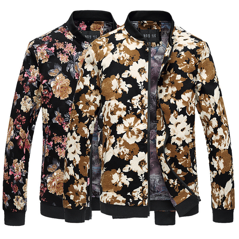Autumn New Men's Flower Jacket Casual Extra Large Size Coat Multi-color Combination Youth Slim-fit Collar Jacket