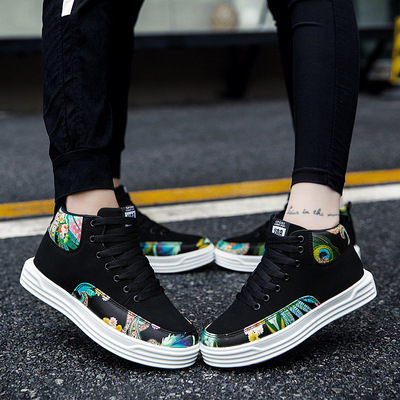 春秋季新款高幫情侶休閑板鞋 韓版潮男女學生青年透氣百搭運動鞋