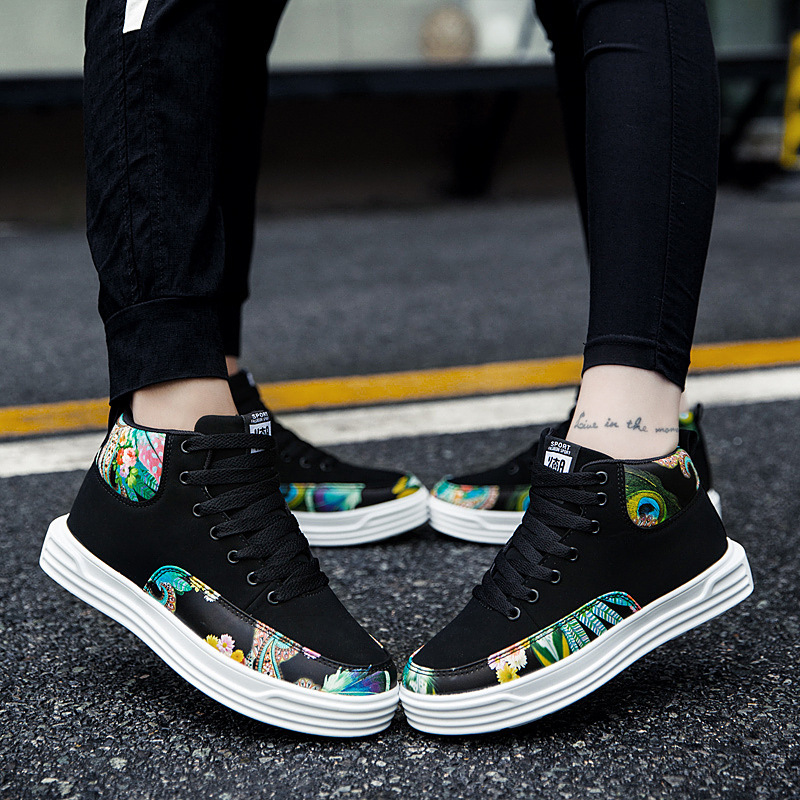 春秋季新款高幫情侶休閑板鞋 韓版潮男女學生青年透氣百搭運動鞋